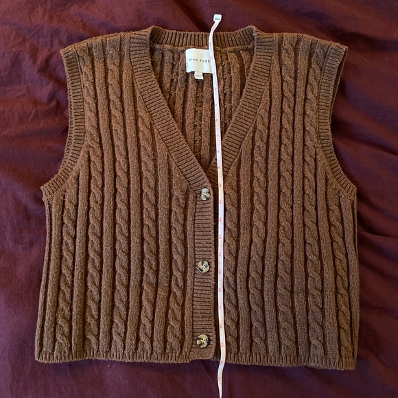 NWOT pink rose brown button sweater vest - Picture 3 of 5
